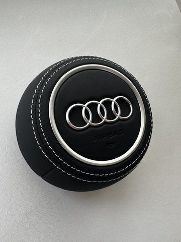 Кришка airbag подушки керма на Audi A3 A4 А5 В9 у шкірі 62725230, біла нитка, хром емблема N005 фото
